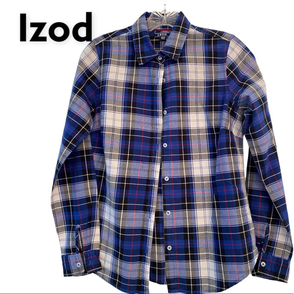 Izod Blue & White Plaid Long Sleeve Button Up Shirt XS
